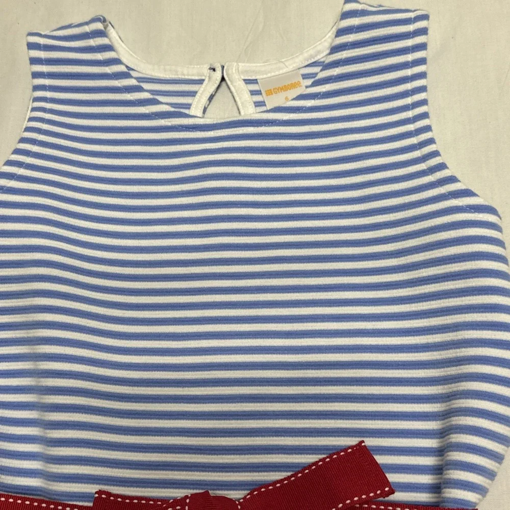 EUC Gymboree Girls Size 6  Striped Dress And Red Ribbon Sash Sleeveless
